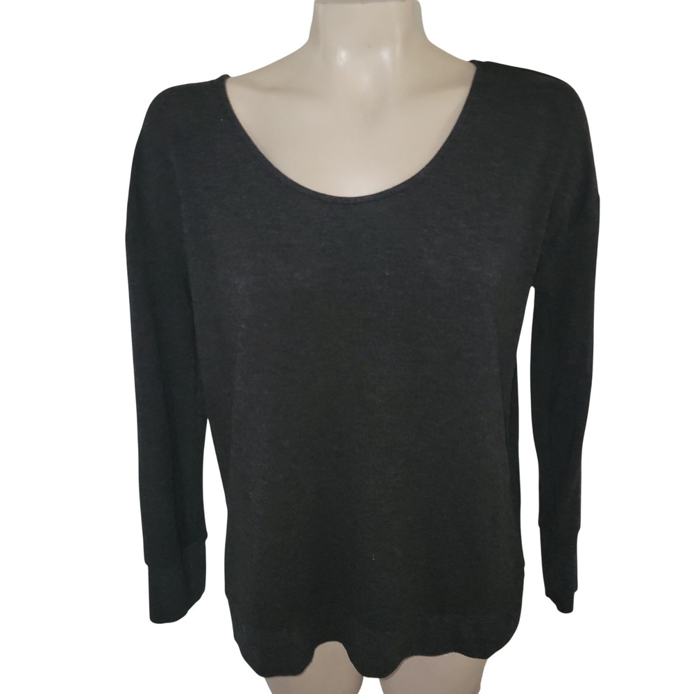 Neiman Marcus Charcoal Gray Lattice Back Long Sleeve Sweater Top M